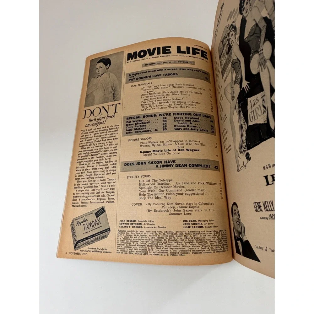 Vintage Movie Life Magazine Nov 1957 Kim Novak John Saxon Pat Boone Ricky Nelson